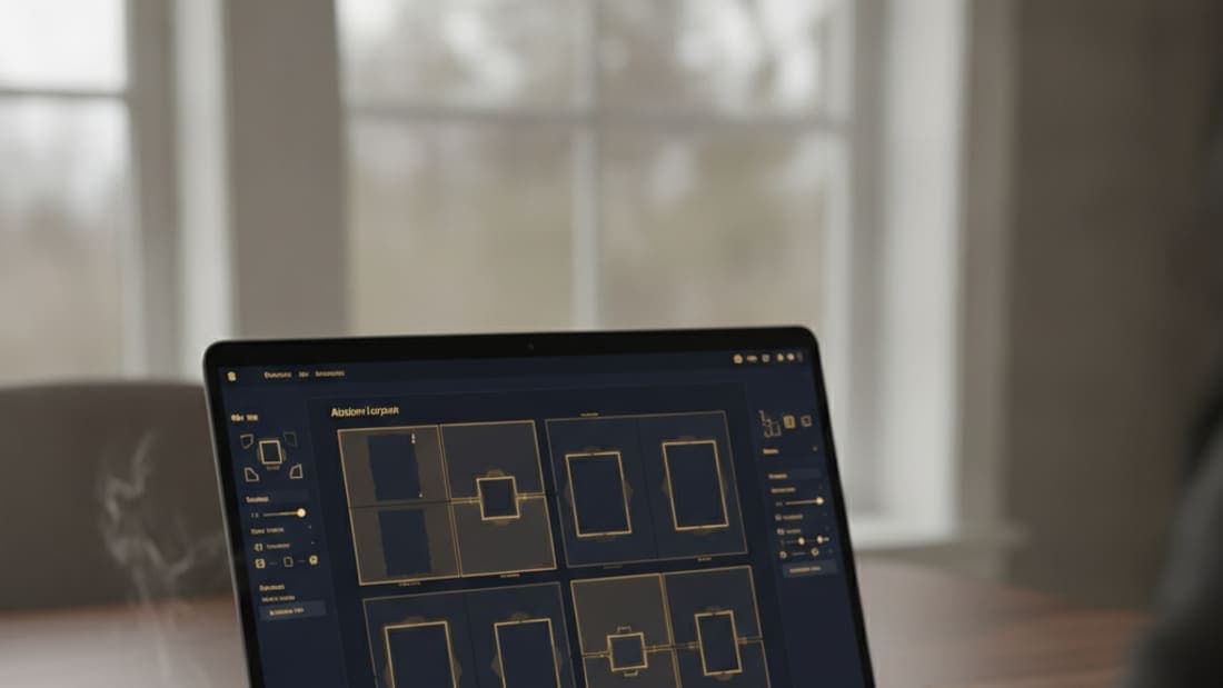 Software de diagramação de álbum na tela do notebook com grade de lâminas