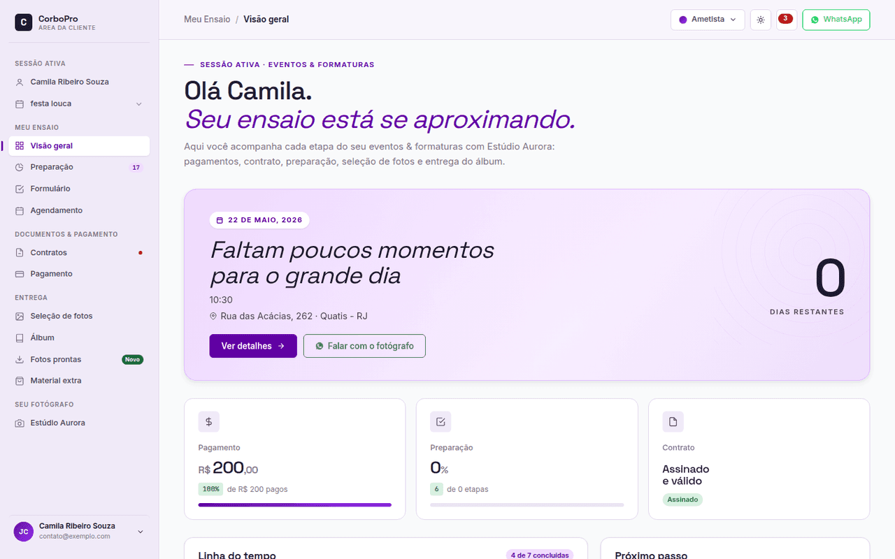 Portal exclusivo do cliente do CorboPro