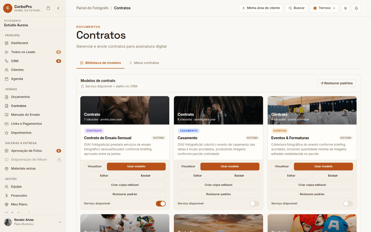 Editor de contratos digitais do CorboPro